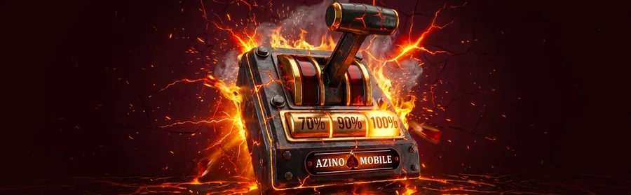 Промо-баннер депозитной акции: слот-машина Azino Mobile с барабанами 70 %, 90 %, 100 %